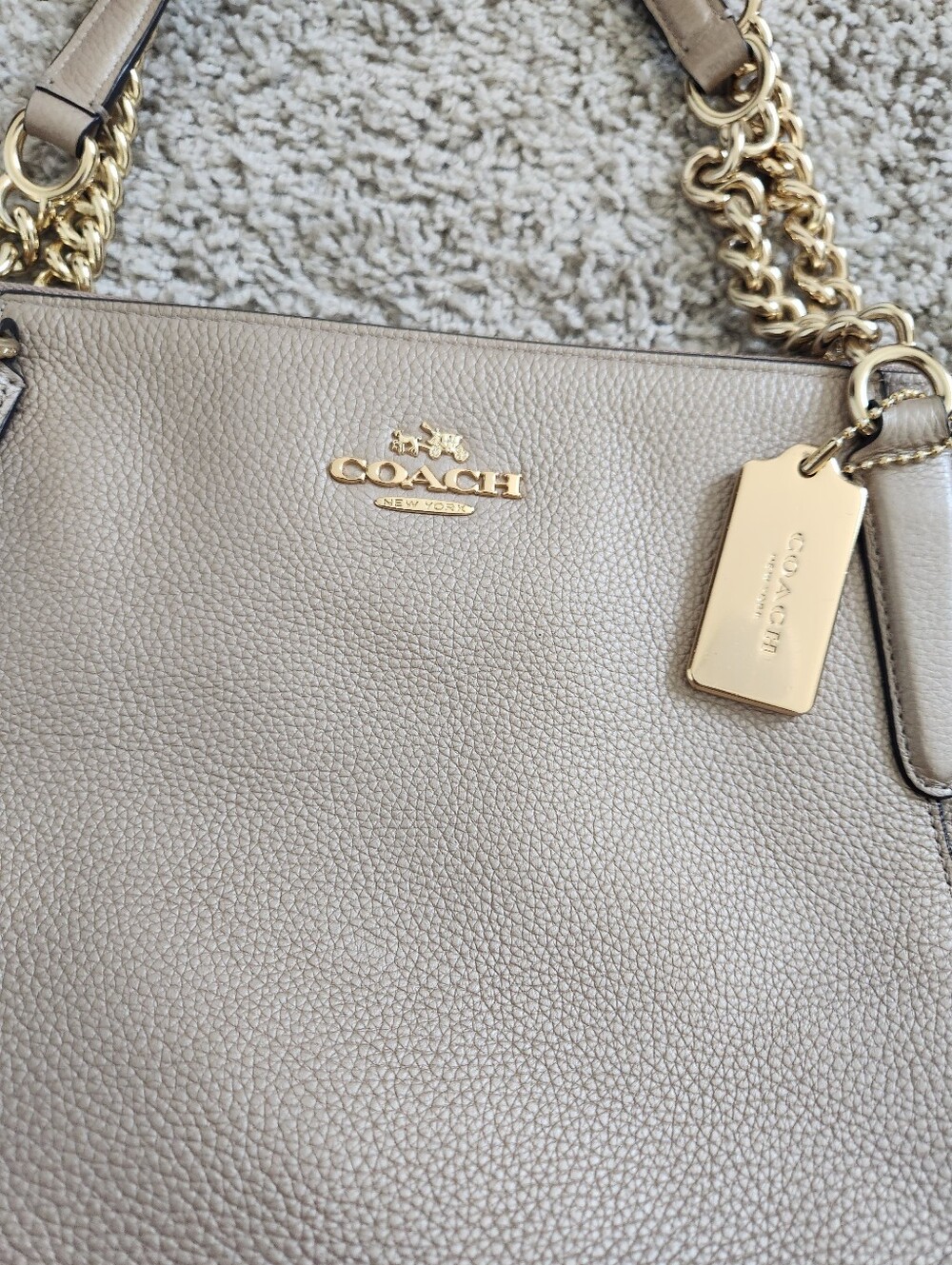 Coach Ava Chain Tote Gold Platinum Pebbled Leather - Picture 2 of 10